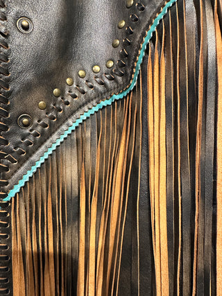 Scully Lambskin Leather Fringe Jacket with Turquoise Trim