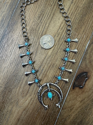 Mini Turquoise Horseshoe Pendant Necklace Adjustable Silver Chain