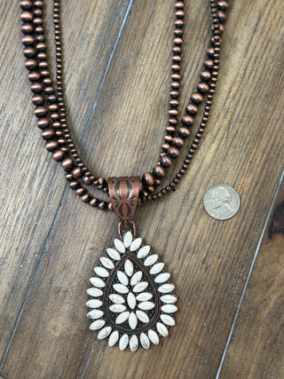 Chunky Turquoise Conch Teardrop Statement Necklace with Navajo Pearls