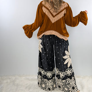 Black Daisy Velvet Pantaloons by Rare Bird