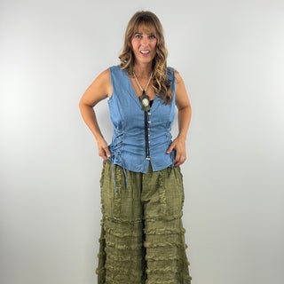 Scully Denim Vest in Blue | Western Button Front Layering Vest