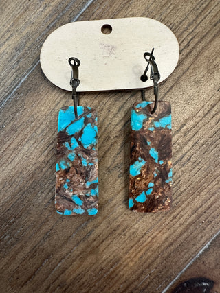 Rare Bird Mixed Turquoise and Brown Stone Leverback Hoop Earrings