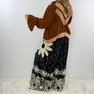 Black Daisy Velvet Pantaloons by Rare Bird