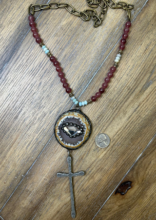 Gemstone Crystal and Mixed Metal Cross Necklace by Jaded Gypsy