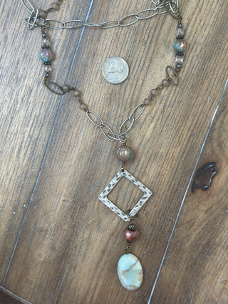 Handcrafted Amazonite Diamond Drop Wrap Necklace with Crystal and Copper