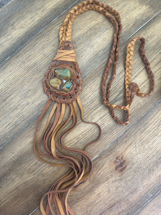 Rare Bird Triple Turquoise Amulet Braided Leather Necklace