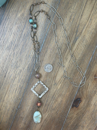Handcrafted Amazonite Diamond Drop Wrap Necklace with Crystal and Copper