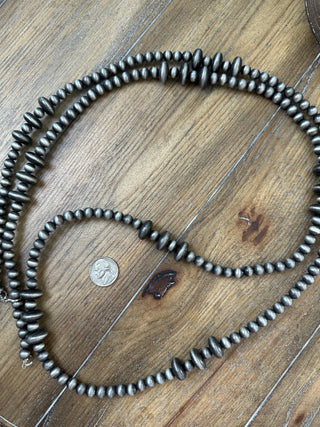 Navajo Pearl Design Long Layering Necklace in Silver and Copper