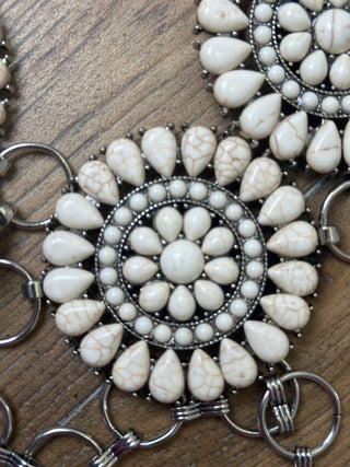 White Stone Circular Medallion Conch Belt Adjustable Western Statement Belt
