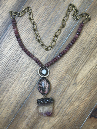 Jaded Gypsy Lilac Purple Geode and Natural Stone Bead Statement Necklace