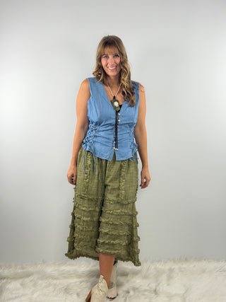Scully Denim Vest in Blue | Western Button Front Layering Vest