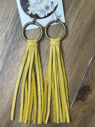 Jaded Gypsy Leather Fringe Disc Hoop Earrings