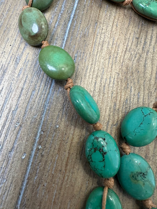 Authentic Turquoise Oval Disc Necklace on Hand-Knotted Cord
