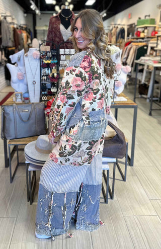 Vintage Patchwork and Crochet Chambray Jacket and Pants