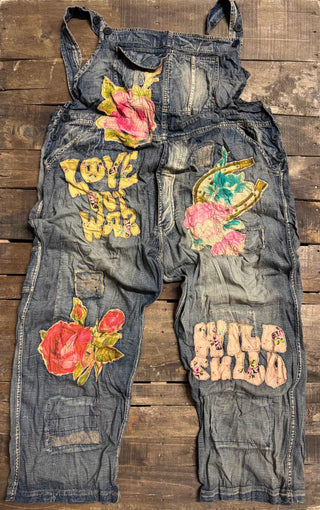 The Artisanal "LOVE NOT WAR" Sun Faded Trail Overalls | House Of Jaded Gypsy
