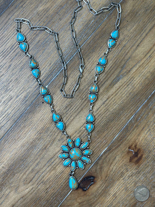 Turquoise Flower Pendant Drop Necklace