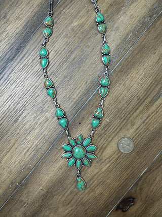 Turquoise Flower Pendant Drop Necklace