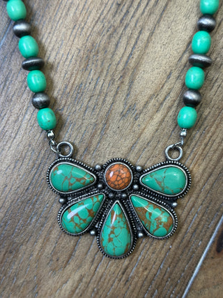 Beaded Turquoise Half Flower Necklace