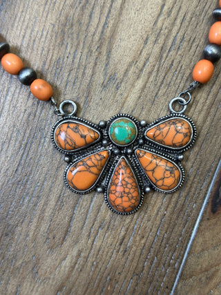Beaded Turquoise Half Flower Necklace