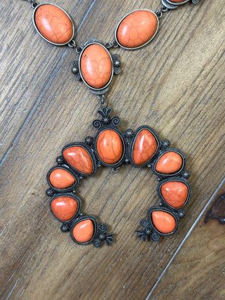 Coral Cabochon Squash Blossom Necklace