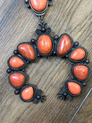Coral Cabochon Squash Blossom Necklace