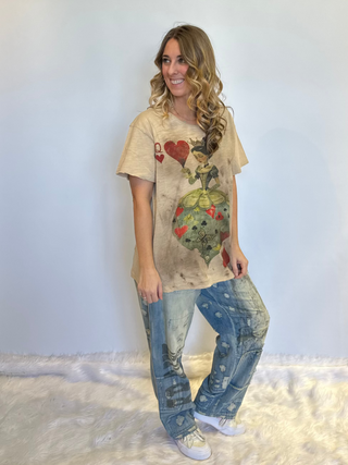 Jaded Gypsy Queen of Hearts Moon Dance distressed boho graphic tee with relaxed vintage-inspired fit 