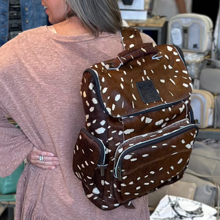 Hide On Leather Back Pack in Brown and white print