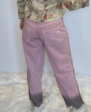 Lilac Denim Pants with Brown Shade Spray and Lace Accent
