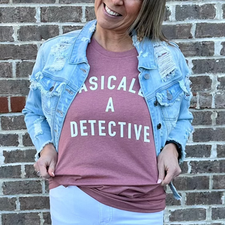 Mauve graphic t shirt in soft cotton blend, Basically a Detective
