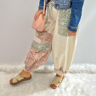 Gypsy Floral Jogger pants with floral patchwork and elastic waist by POL