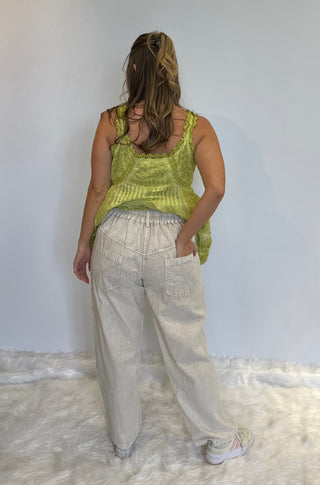 Boho Lace heart patchwork trousers in vintage cream with wide leg silhouette, elastic waistband, adjustable buttons, and breathable handcrafted design