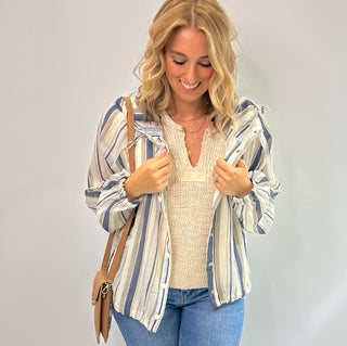 Seaside Stripes Button Up Jacket - White Lily Boutique