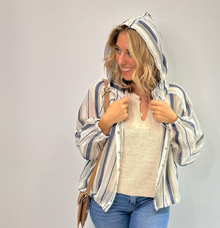 Seaside Stripes Button Up Jacket - White Lily Boutique