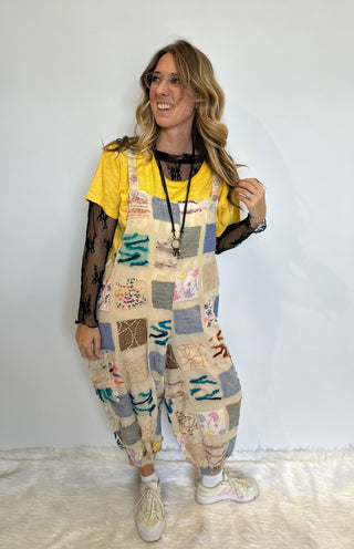 Jaded Gypsy Ferris Wheel Dreams Patchwork Boho Jogger Overalls