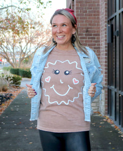 Gingerbread Face Graphic Tee Top