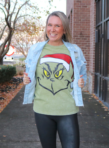 Grinch Face Christmas Graphic tee
