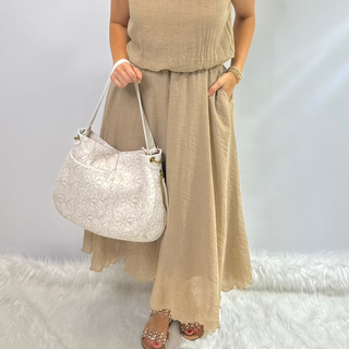 Breezy Summer Skirt in Tan Lightweight Gauze feel, comfortable long boho style skirt, perfect for transitional seasons or summer.&nbsp;