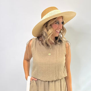 Lightweight Gauze feel, comfortable cap sleeve crop top style with ties on the shoulder perfect Top for transitional seasons and summer in a tan. 
