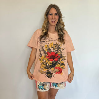 Jaded Gypsy Moon Dance Honey Blossom graphic tee with vintage-inspired floral design, soft cotton fabric, and relaxed boho fit