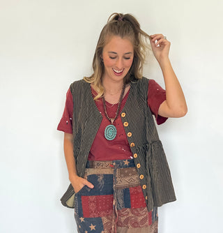 Jaded Gypsy Straight and Narrow button front top with vintage-inspired design, relaxed boho fit, and classic button-down styling