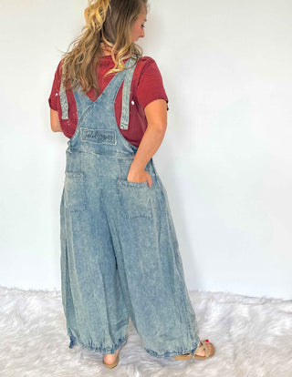 Jaded Gypsy Rise Above denim overalls with relaxed boho fit, wide-leg silhouette, and vintage-inspired wash for effortless free-spirited style