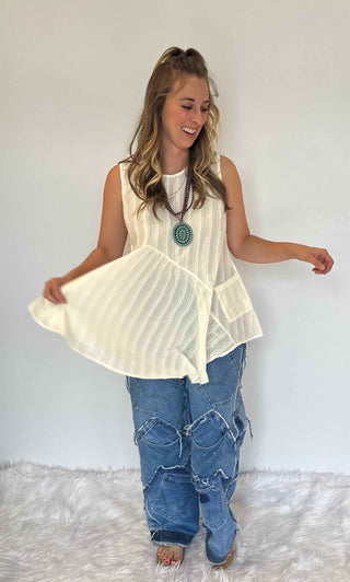 Jaded Gypsy Day Break tank in parchment with soft cotton fabric, sleeveless design, and relaxed boho fit