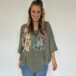 Jaded Gypsy Moon Shadow Boho Patchwork Cotton Top