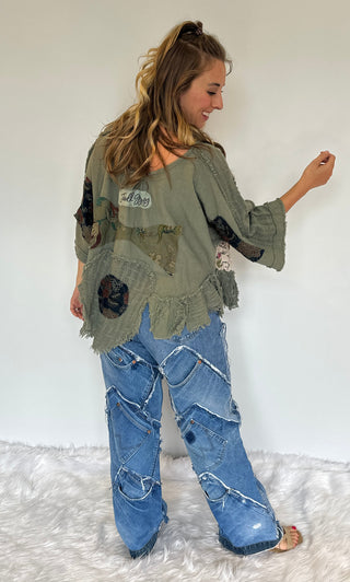 Jaded Gypsy Moon Shadow Boho Patchwork Cotton Top