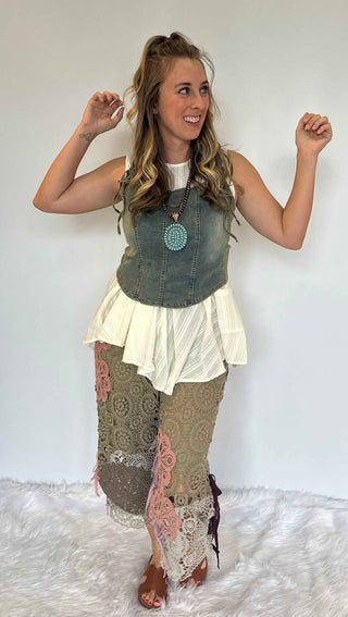 Blue Willow Denim Corset Tank by Jaded Gypsy | Boho Lace-Up Top