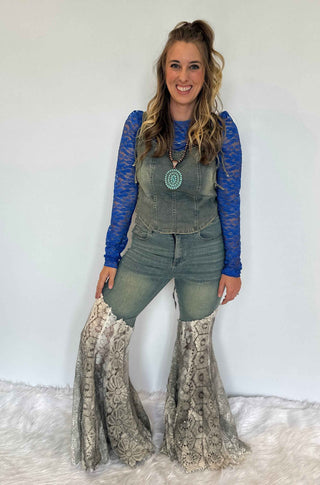 Jaded Gypsy Got You Covered Lace Flare Jeans – Boho Denim Statement