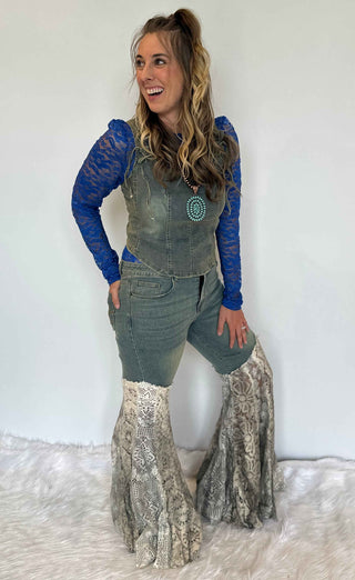 Jaded Gypsy Got You Covered Lace Flare Jeans – Boho Denim Statement
