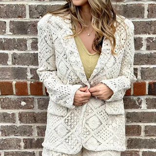 Miss Me Cream Crochet Blazer