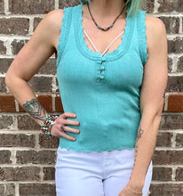 Miss Me Button Ribbed Tank in Turquoise