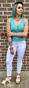 Miss Me Button Ribbed Tank in Turquoise